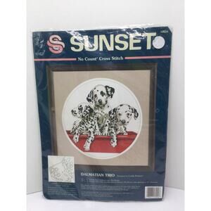 Vintage Sunset Cross Stitch Kit Dalmatians 12"x12" 1994 SEALED